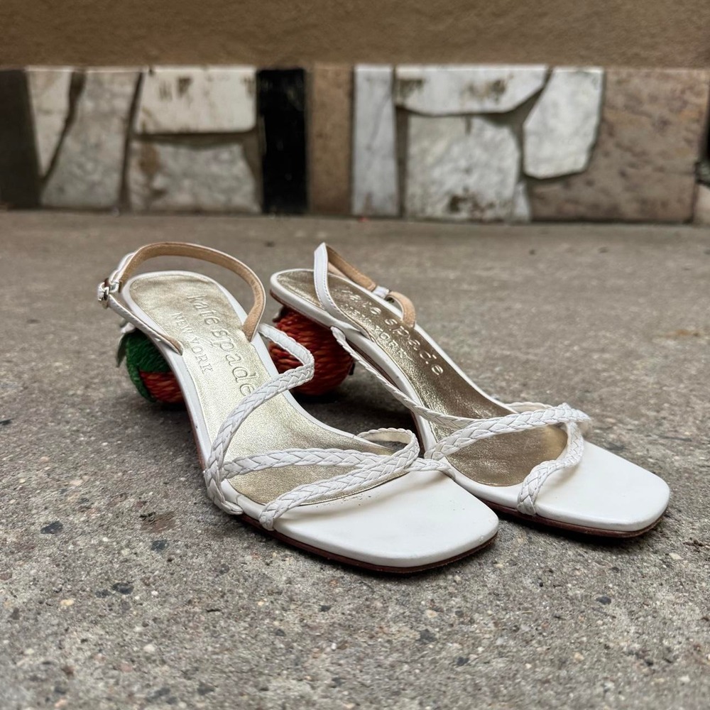 Kate Spade Valencia Heels Women's Size 6 White Orange Sandals Blossom Strappy